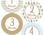 Boy Monthly Onesie Stickers - Boy Monthly Stickers - Blue and Brown Boy Onesie Stickers - Damon Il_170x135