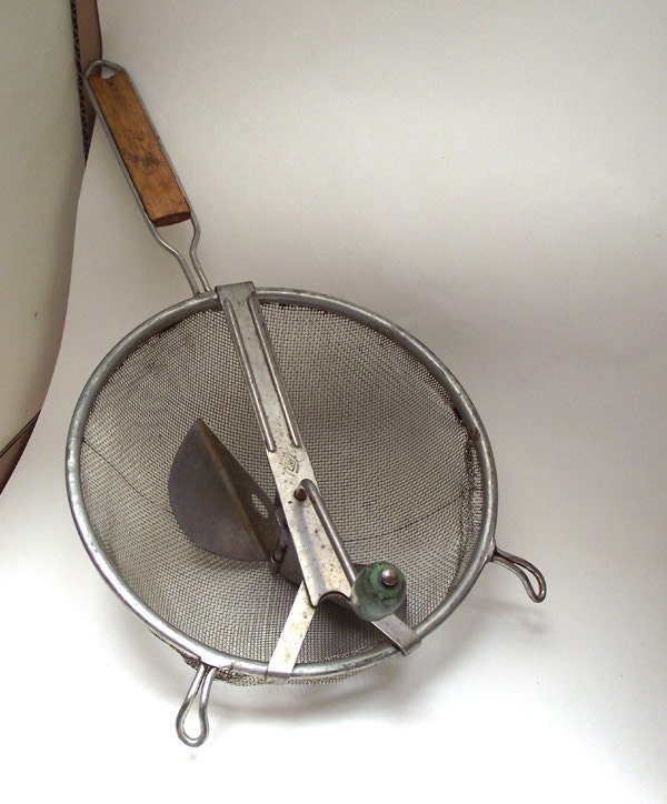 Vintage Sieve with crank handle, seed separator, vintage Kitchen Tool