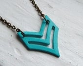 Turquoise Chevron Necklace. Tribal Necklace. Chevron Necklace. Military. Arrow Necklace. Teal. Modern. Simple