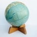 Mid Century Office Globe with Geometric Wood Base