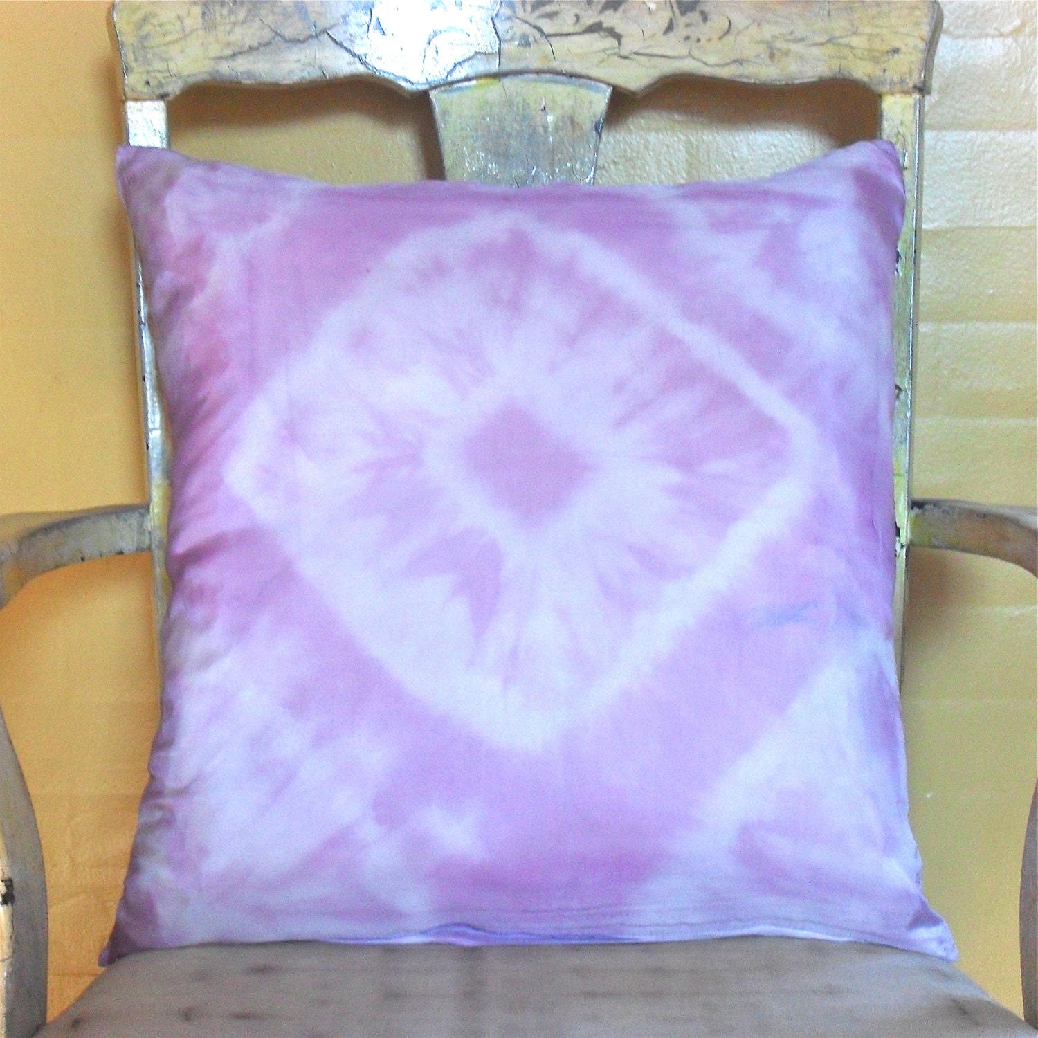 Silk Pillow Cover, Cushion Cover, Shibori Patterned, Handmade Dyed With Natural Dye, Red Cabbage, Purple Pink