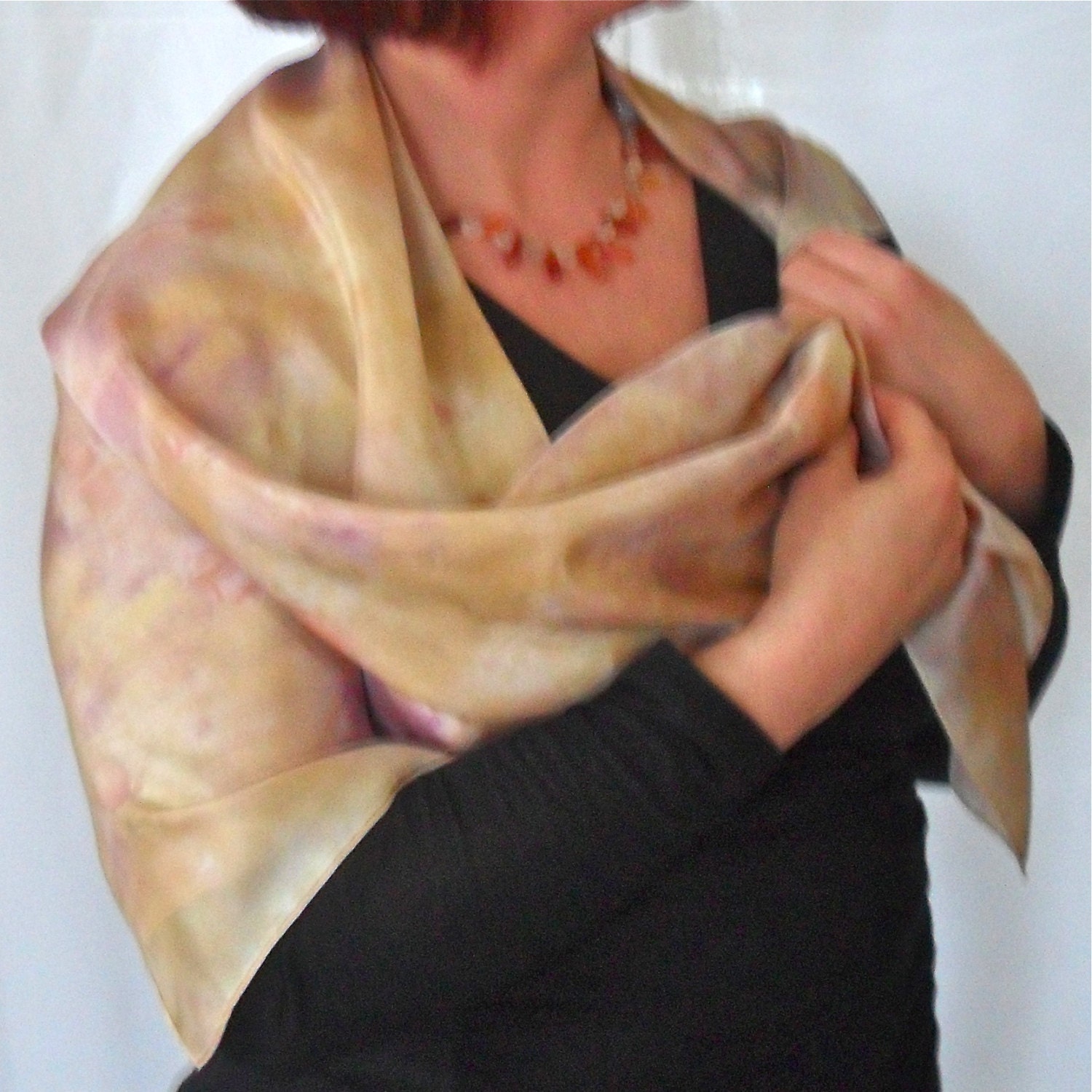 Compost Dyed Silk Scarf, Rose, Peach, Beige, Hand Dyed, Eco Safe Dye