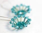 Oriental Flower Teal Earrings Blue Swarovski Crystal