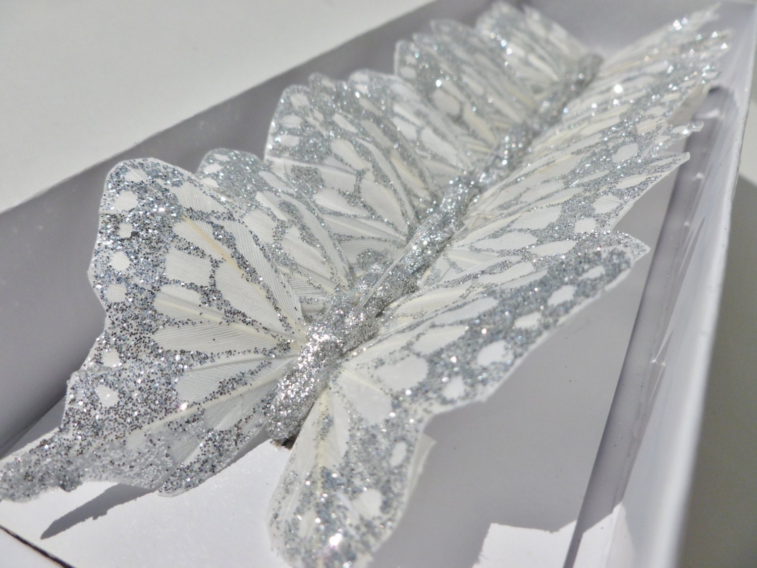 12 Feather Butterflies for Hair Pins, Favors, Wedding Cake