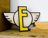 Art Deco Inspired Letter with Wings Yellow Letter E with White Wings