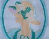 Handkerchief, Vintage, Victorian Girl, Green and Yellow, Face, Collectable, by mailordervintage on etsy
