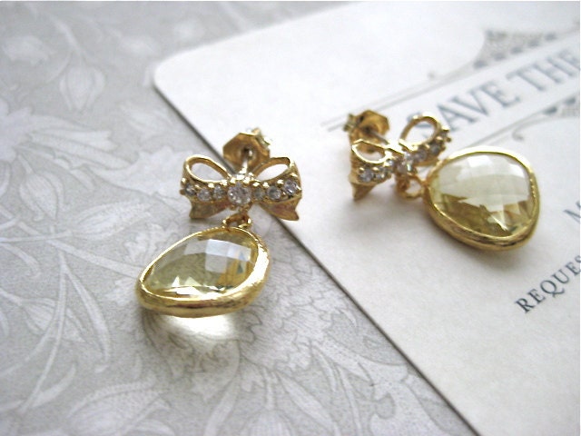 Lemon Gold Cubic Zirconia Bow Pendant Earrings