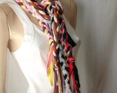 SCRAP scarf. shredded braided fringed tshirt scarf. jersey necklace. multi colored jersey scrap necklace