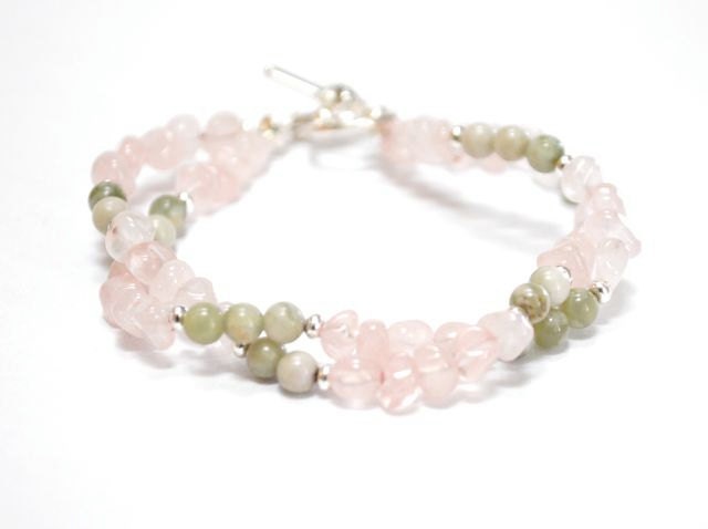 SALE Chunky Bracelet, Watermelon Bracelet Pale Rose, Mint Green Light Green, Double Strand Bracelet, Soft Pastel
