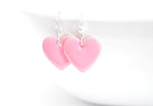 Childrens Pink Earrings, Tween Heart Earrings Valentines Day Jewelry, Minimalist Bubble Gum Cotton Candy, Sterling Silver Gift Under 20