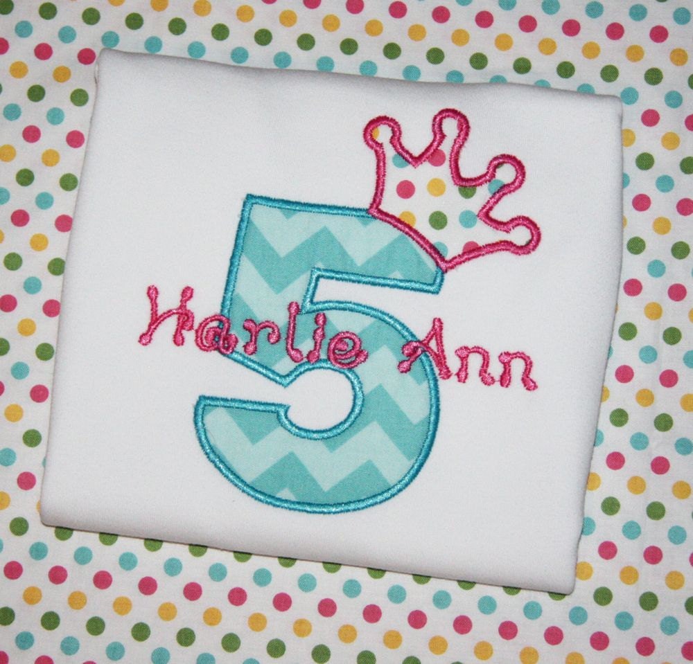 Girls Chevron Birthday Tshirt, Girls Princess Birthday Tshirt, Girls Birthday Crown Tshirt - Aqua/Dots