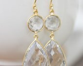 Gold Crystal Quartz Bridal Earrings - Teardrop Earrings - Spring Weddings