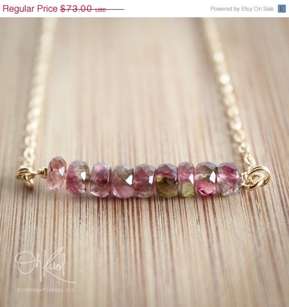 Memorial Day SALE Watermelon Tourmaline Necklace - Juicy Pink and Melon Green - 14K Gold Fill, Rare