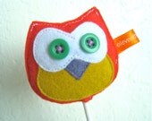 Owl Plush Felt Cupcake Topper - Red and Yellow Felt Cupcake Topper