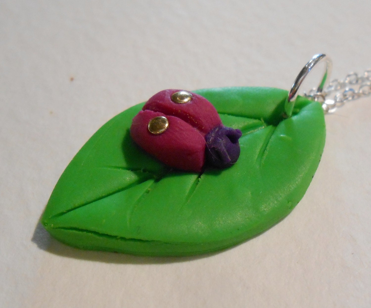 Ladybug on Leaf pendant