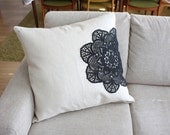 Army linen pillow with black vintage lace