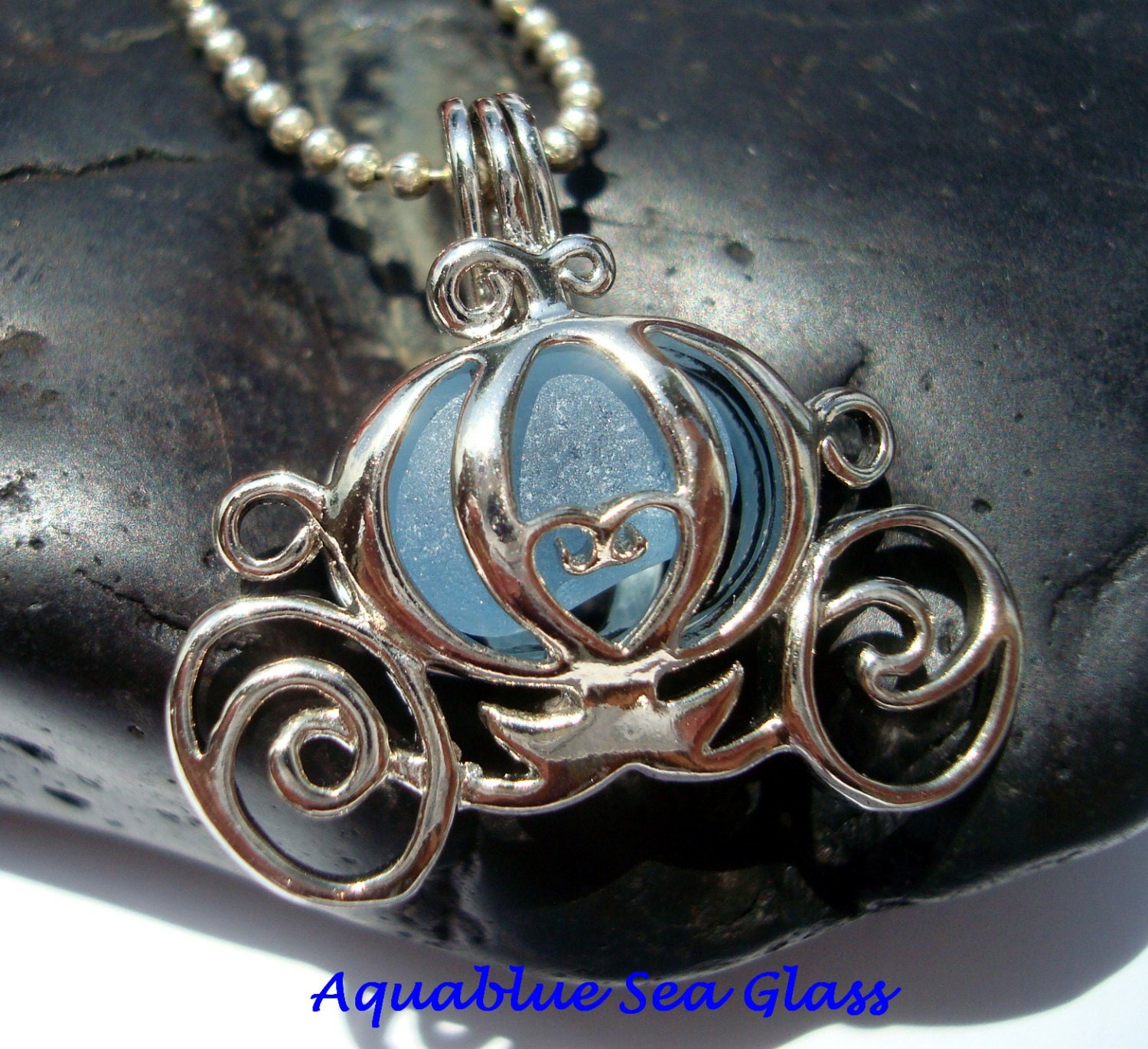 Sea Glass CINDERELLA Necklace Locket  Pale Blue  Beach Glass  From Puerto Rico  Ready To Ship FREE SHIPPING