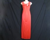 1970's red lace princess nightgown, shadowline. small. new old stock.