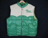 1970's Poole trucker vest. truckline green puffy bubble vest. large.
