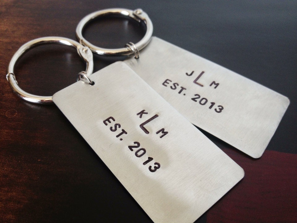 His and Hers Keychain - Personalized Stainless Steel - Monogram Couple Key Chain Matching Set - Wedding or Anniversary Gift - Keepsake