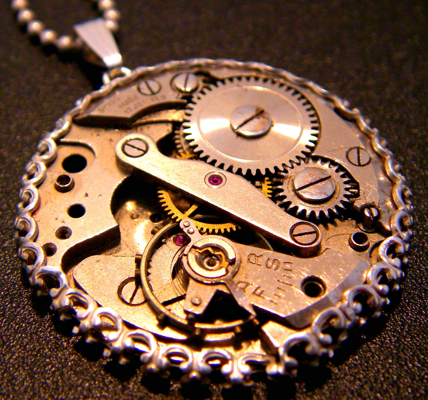 Steampunk Watch Movement in Sterling Silver Bezel Pendant