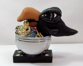 Bling Thief Black Bird Folk Art  Wood Carving Team Madcap Handmade Gift