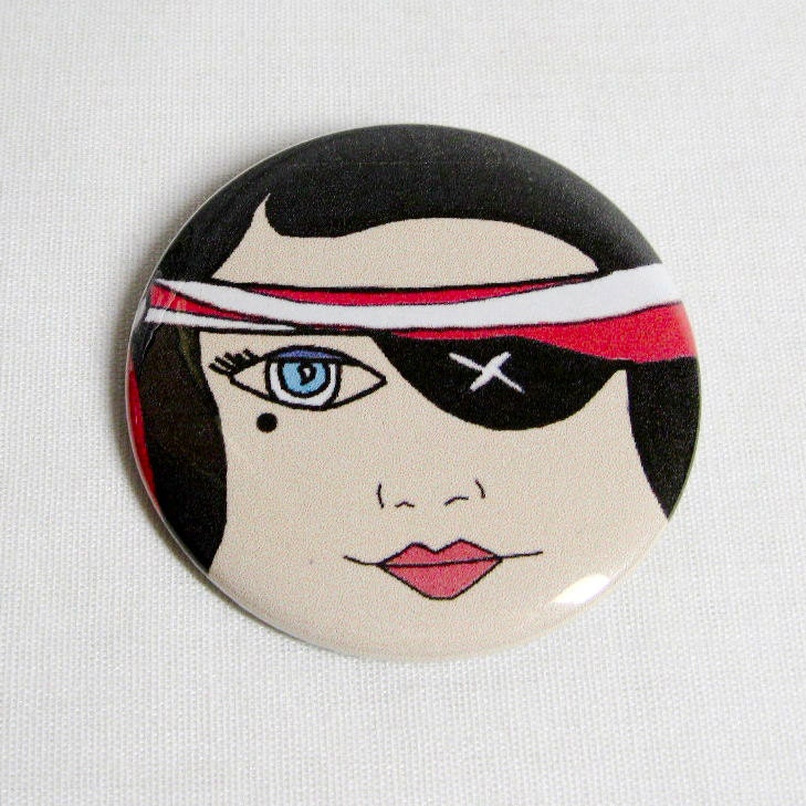 FREE SHIPPING Pirate Girl Flapper Girl Pinback Button Magnet