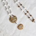 Handmade Rosary Style Wire Wrapped Vintage Glass Beads and Crown Watch Fob and Brass Heart Necklace