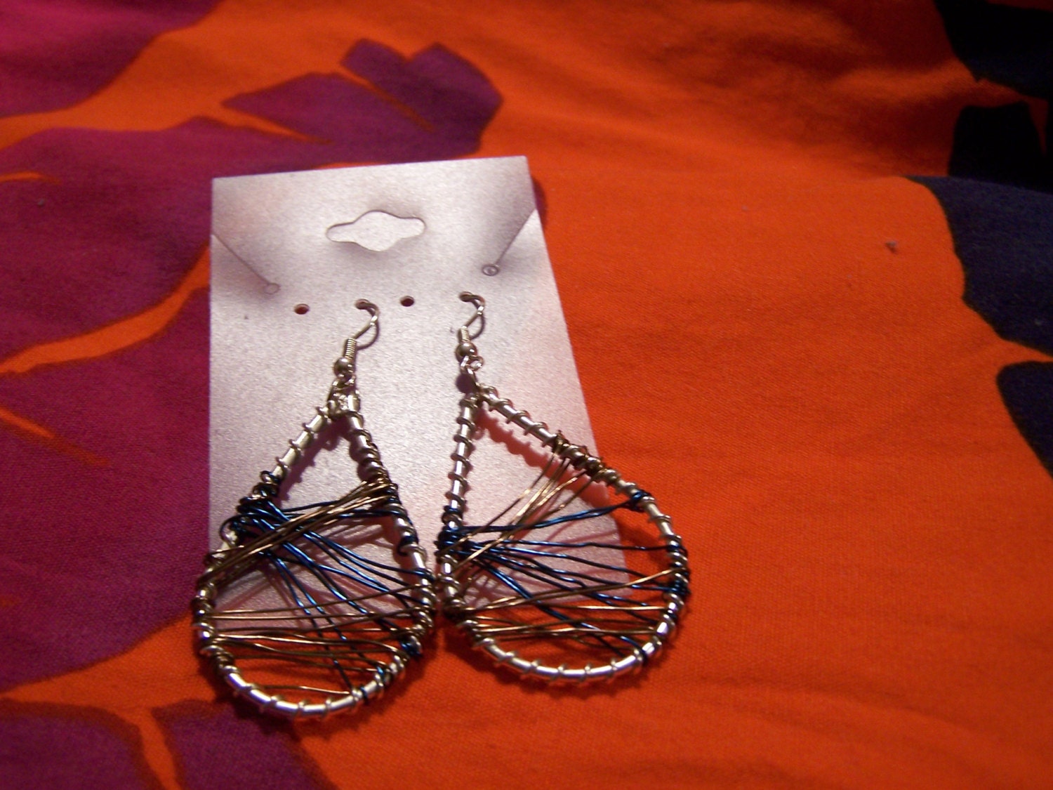 Colorful wire wrapped dangle earrings