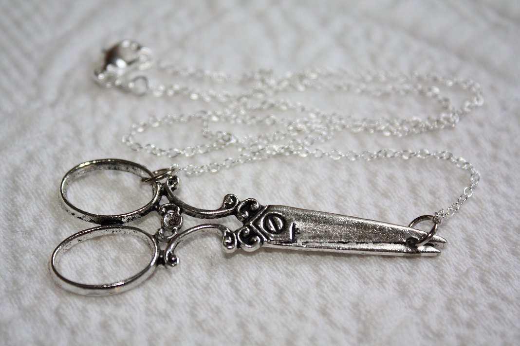 Steampunk Scissors Necklace - Antiqued Silver -sterling silver filled chain