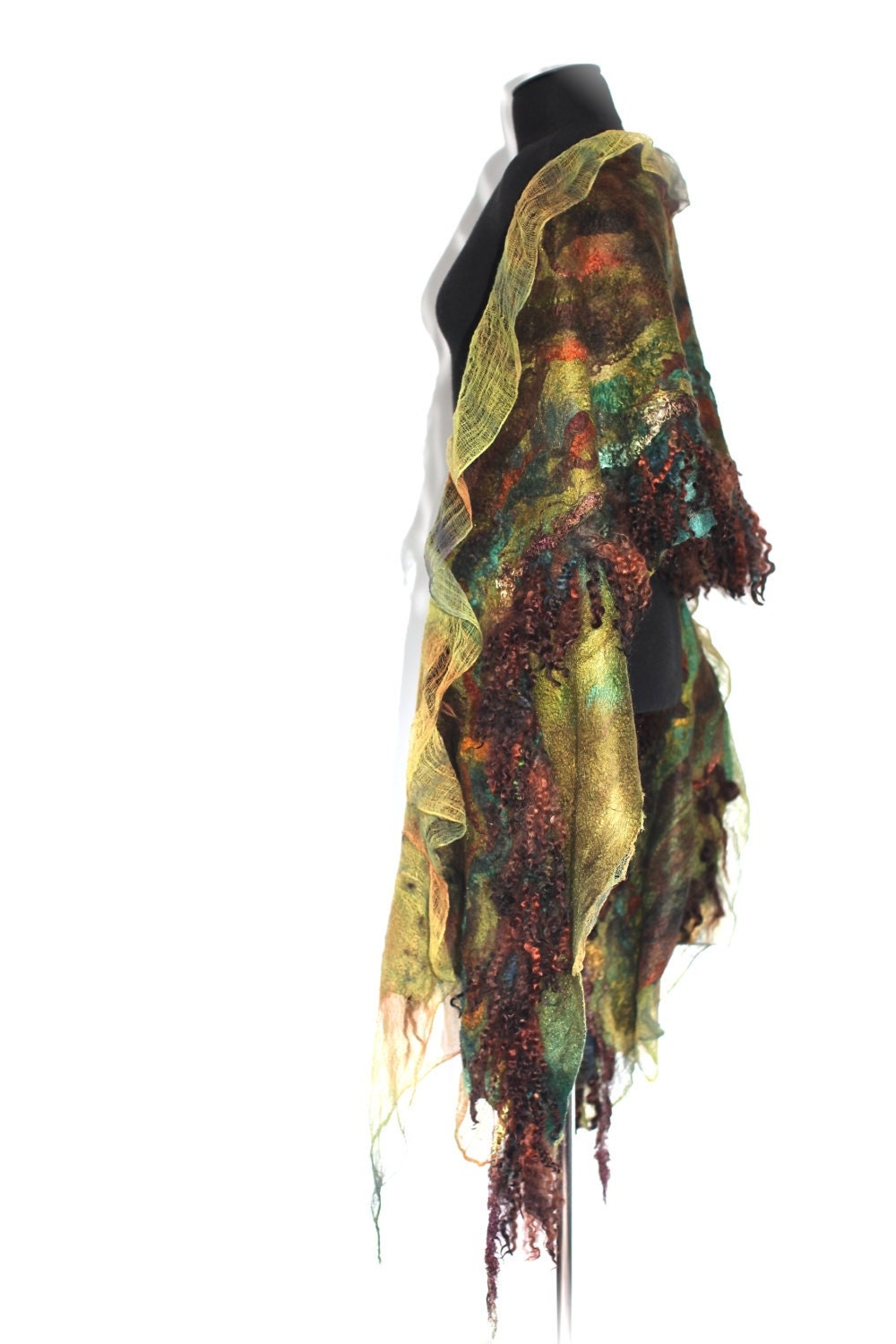 RESERVED  Nuno Felted Scarf Wrap Fur Free Ahimsa Long Alpaca Wool Silk Wrap Multicolor OOAK