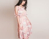 Vintage Pink Floral Dress with Cutout / Open Sleeves - M
