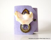 african violet suede cuff bracelet with lustrous mother of pearl and vintage embellishment