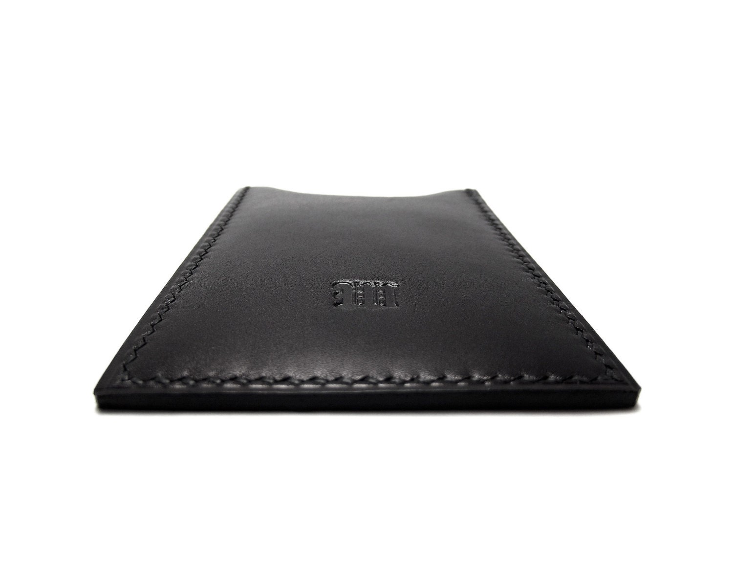 Personalized Monogrammed Vertical Leather Card Holder - Black calf