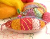 Pincushion Spring Leaf with Hand Embroidery and Emery- Ready to Ship