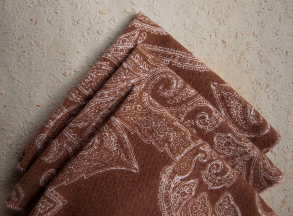 Large Flankie - Tan with White Paisley Flannel Handkerchiefs - Set of 3
