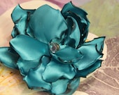 Hair accessories-Teal blue satin hair flower-Handmade teal blue flower on a clip- hand sewn