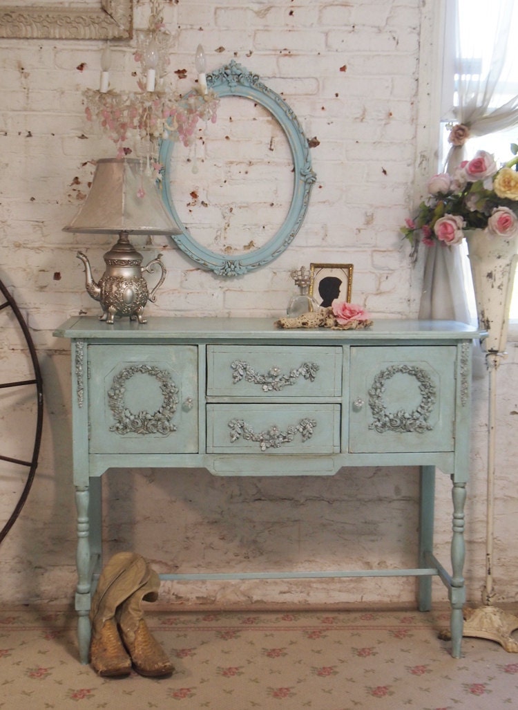 Painted Cottage Chic Shabby White Romantic Server / Buffet SV33