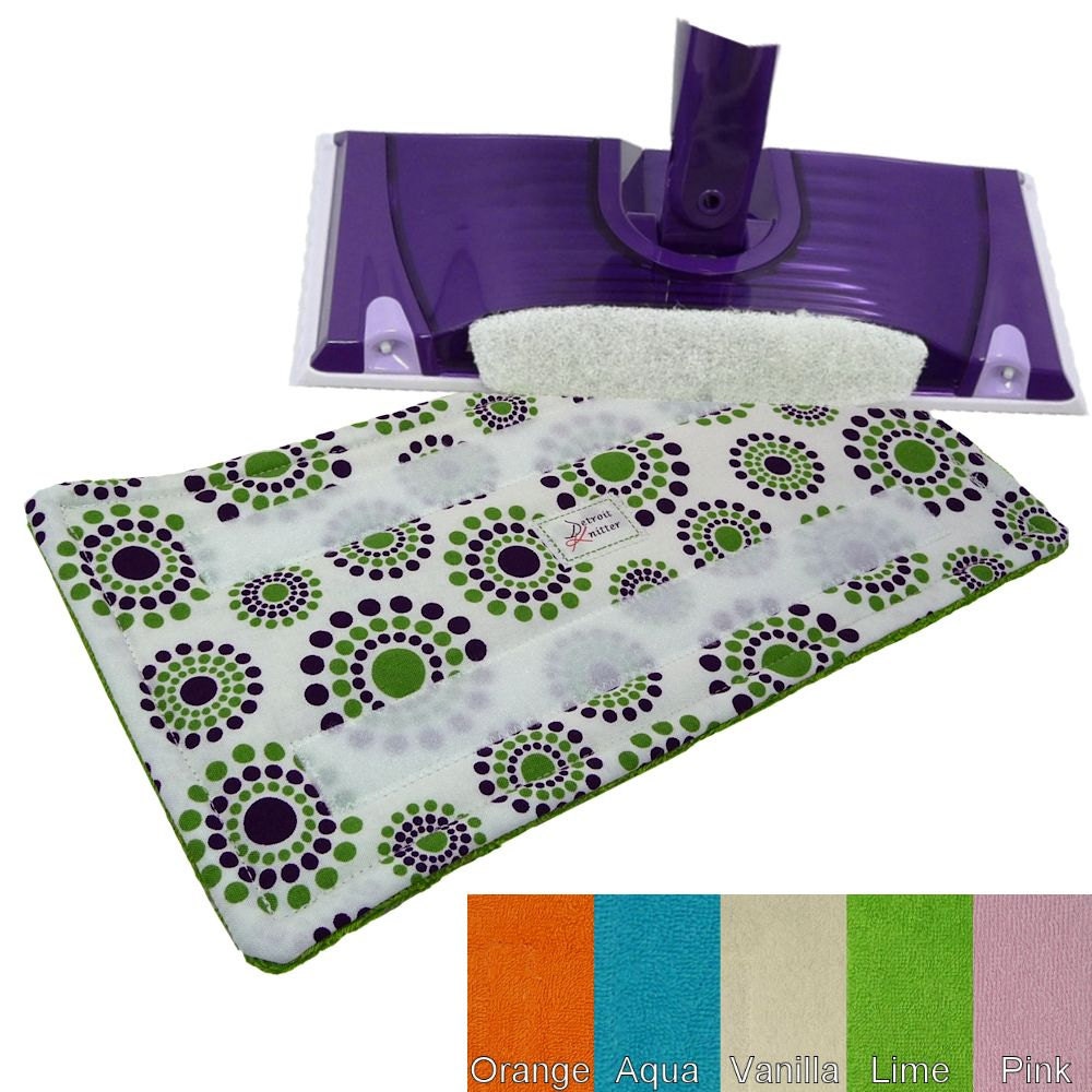 2 Wet Jet Pads - Swifters - Reusable Washable for Swiffer WetJets - Dotted Circles Purple and Green