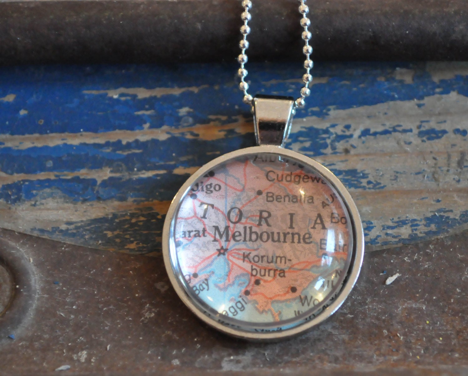 Map Pendant Necklace from Vintage Atlas Melbourne Australia