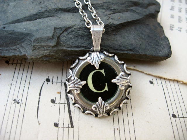 Typewriter Jewelry - Letter C - Antique Typewriter Charm - Steampunk - Typewriter necklace