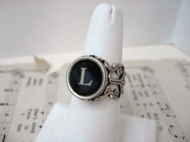 Typewriter Jewelry Antique Typewriter Key Adjustable Ring - Letter L Typewriter Ring