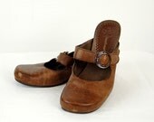 1970s clogs, Mary Jane clogs, 70s wedge heel shoes, slides, slip ons, Baretraps, size 9