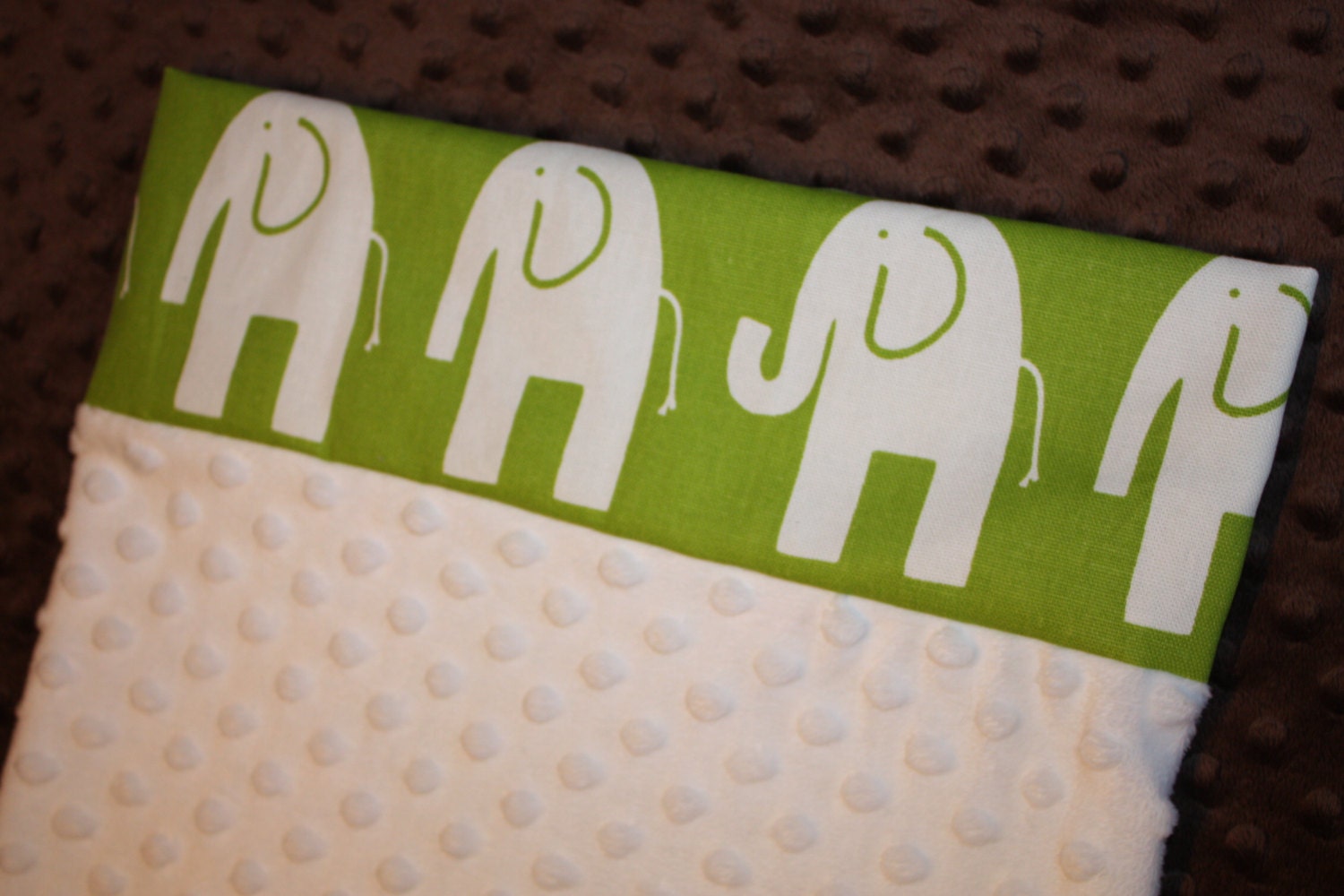 White Elephant on Green and White Minky Dot Pillowcase for 12x16 Small Pillow- Minky Toddler Pillowcase- Small Elephant Pillowcase