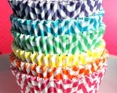 Girls Rainbow Chevron Cupcake Liners - ZigZag Baking Cups, Designer Grease Resistant Liners (60 count - 10 each color)