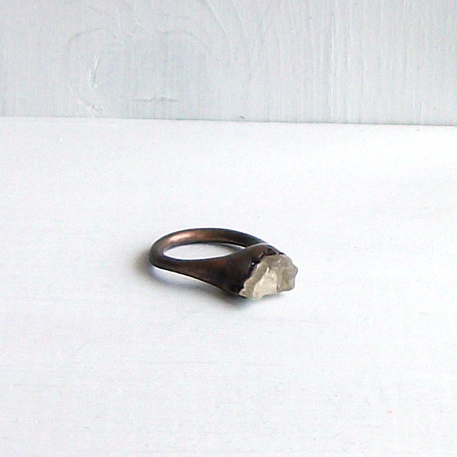 Gemstone Ring Crystal Ring Cocktail Ring Mineral Ring Gem Copper Ring Rough Stone Ring Straw Pale Gold Mineral Jewelry Handmade Artisan