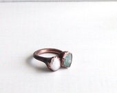 Tourmaline Ring Pearl Ring Gemstone Ring Birthstone Ring Blue Cream June Birthstone Artisan Handmade
