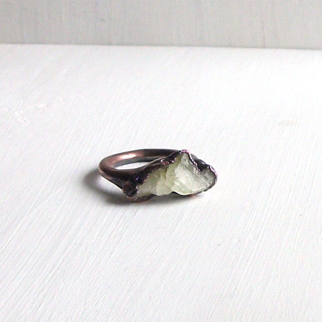 Statement Ring Cocktail Ring Gemstone Ring Copper Ring Brazilianite Yellow Green Olive Chartreuse Raw Gem Stone Artisan Handmade