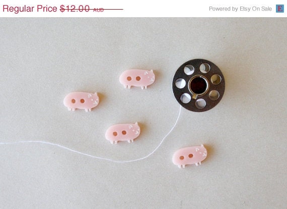 CLEARANCE SALE Pastel pink plastic handmade guinea pig buttons set of four