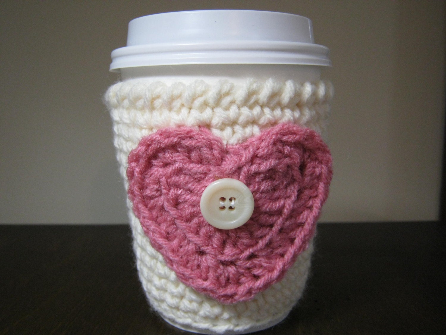Crochet coffee cup cozy perfect for Valentines or Mother's Day gift
